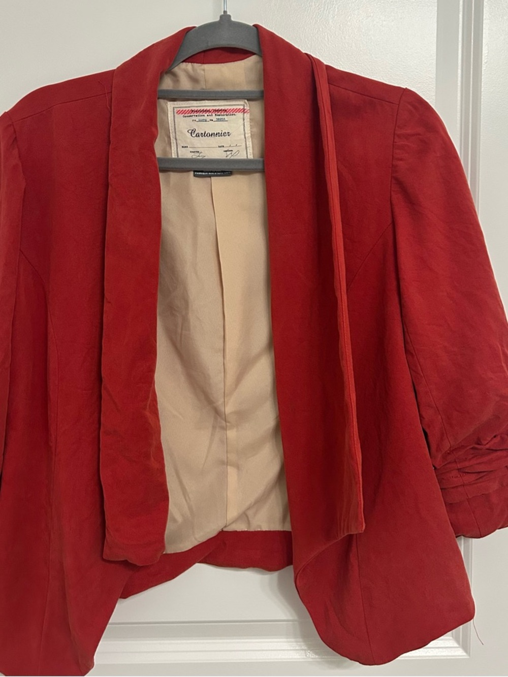 Cartonnier Red Open-Front Draped Blazer